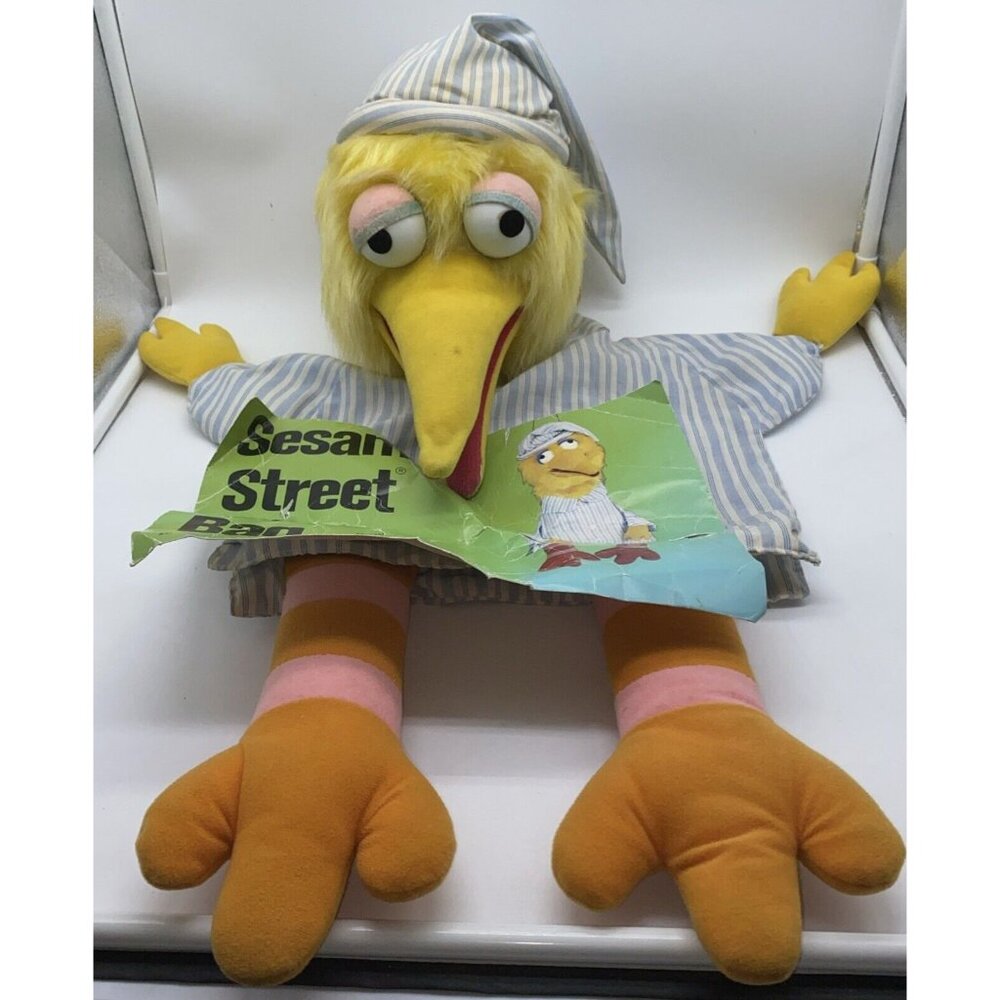 Vintage Sesame Street Big Bird Muppets Plush Stuffed Animal Pajama Bag Rare